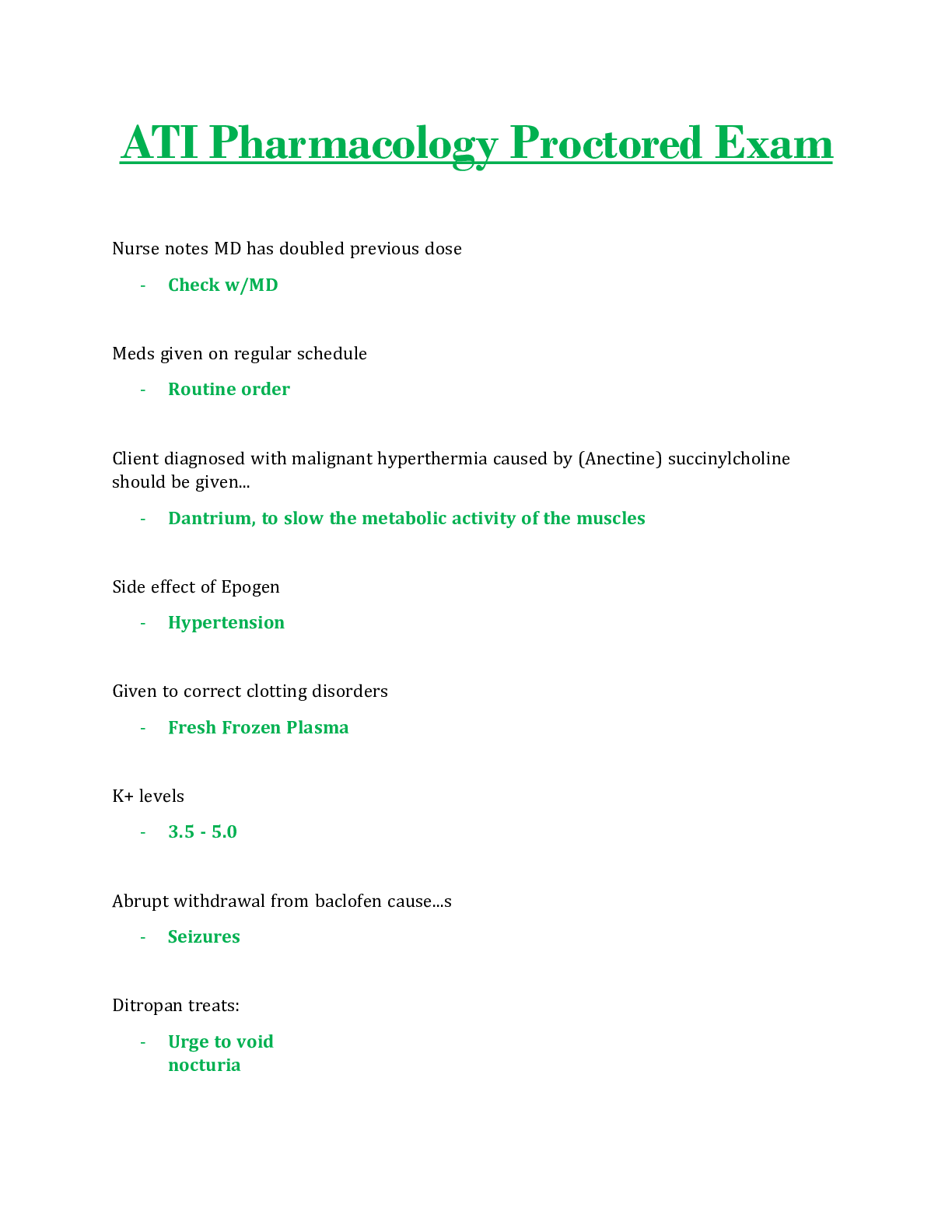 Preview of ATI Pharmacology Proctored Exam Review Updated Q & A 2021